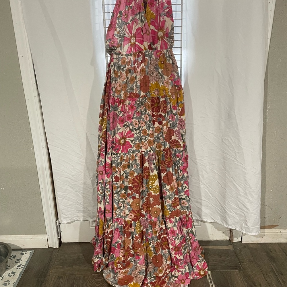 Aakaa Floral Dress in Pink and Brown